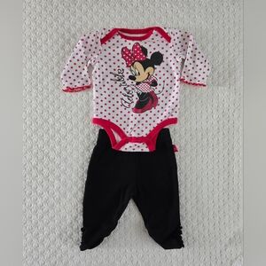 Disney Minnie Mouse Long Sleeve Bodysuit w/ Scrunch Leg Stretch Pants 0-3 month